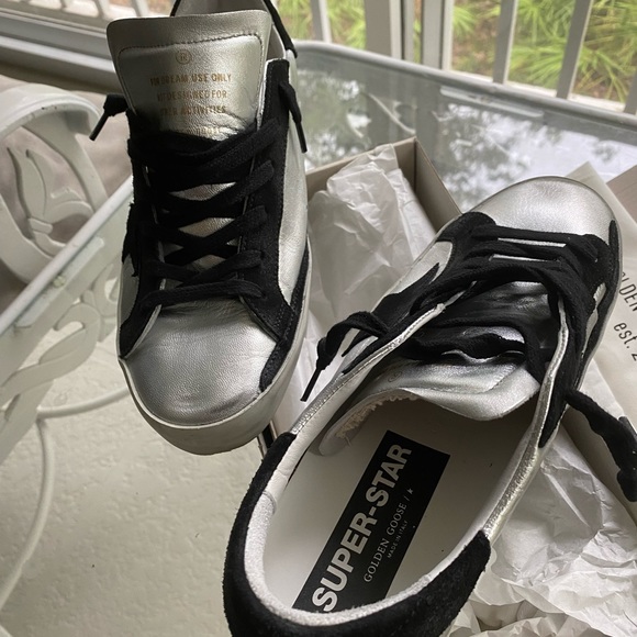 Golden Goose silver metallic black suede Star Super-Star sneakers - Picture 6 of 9